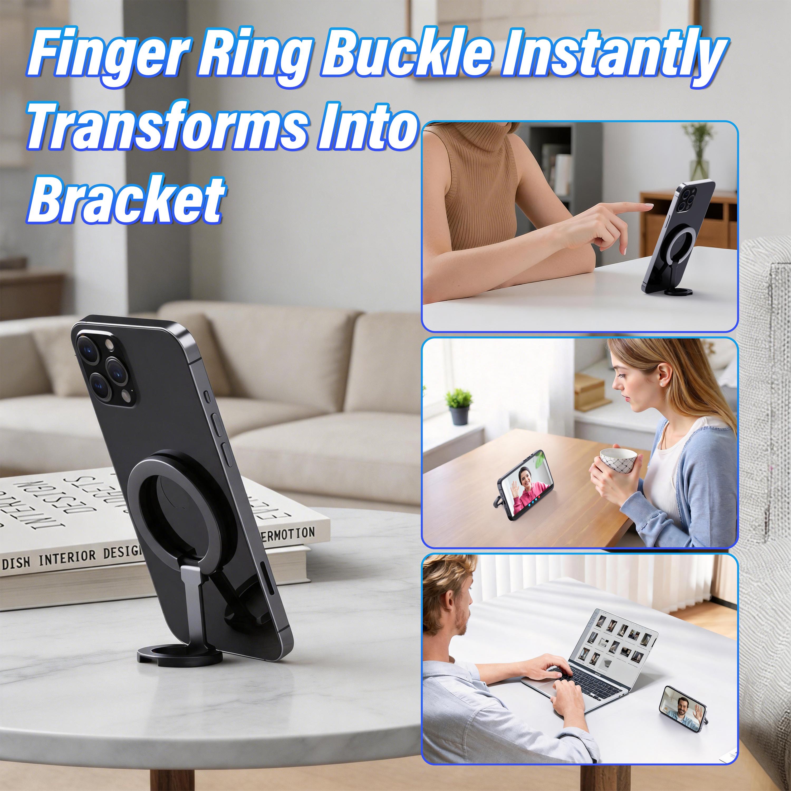 Dual Sided Magnetic Phone Ring Grip, Magnetic Phone Stand & Fold Kickstand Holder, Universal Finger Bracket Compatible with Car Mount for iPhone 17 16 15 14 13 Pro Max Plus
