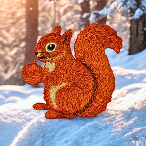 Squirrel Patch - Embroidered Nature-Inspired Accessory with Rich Fur Detail and Playful Cozy Expression for Warmth and Personality