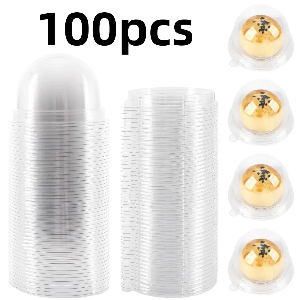 100 piece Round Dessert Boxes Clear Plastic Mini Cupcake Container Single Container Box for Wedding Birthday Cheese