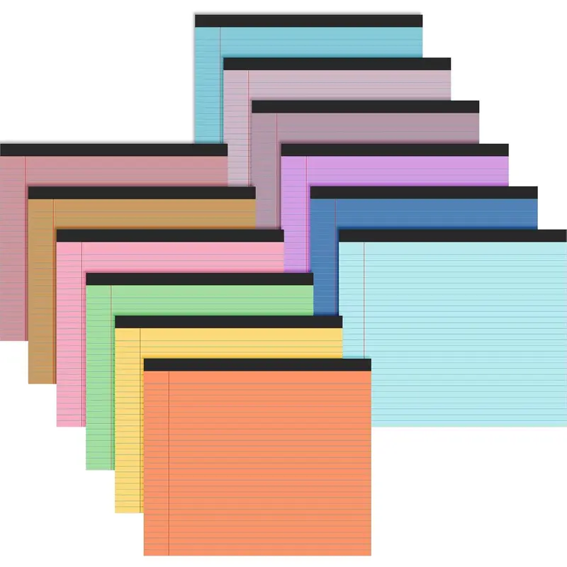 12 count 11" x 9.5" Legal Pads College Ruled Notepad Landscape Notebook Horizontal Lined Notebook 80 Gsm Assorted Colors Paper Pastel Writing Pads for School Office, 40 Sheet (Bright Color)