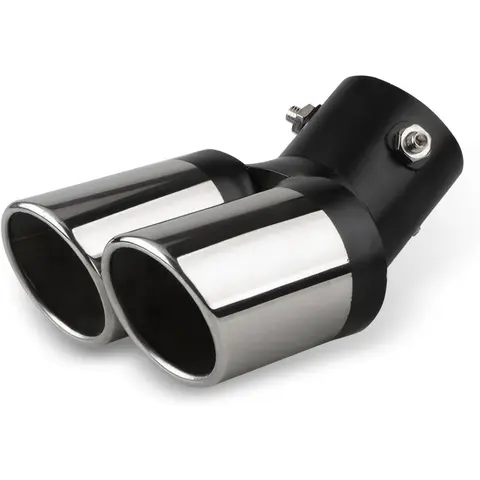 Dual Exhaust Tip, Stainless Steel Bending  Exhaust with Bolt, 2.5" Inlet Dual Tail Pipe  Tip, Exhaust Pipe Accessories, Muffler Tail for Most Cars (Black Silver)