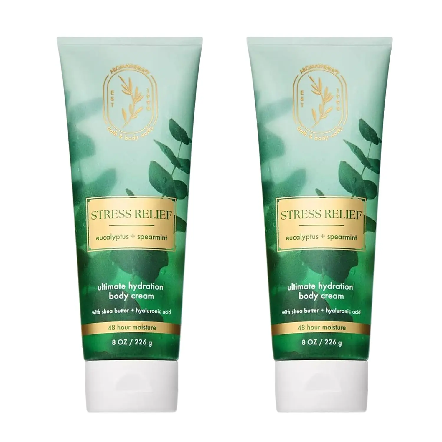 Bath & Body Works Eucalyptus Spearmint Aromatherapy Body Cream, Ultimate Hydration Moisturizer for Stress Relief with Shea Butter & Hyaluronic Acid for Dry Skin, 8 fl oz - 2 Pack