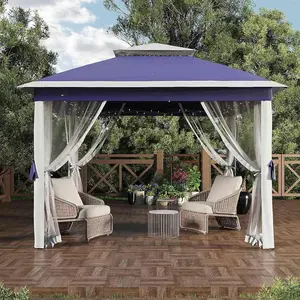 Tonnelle pliante 11x11ft avec moustiquaire - Installation rapide - Étanche et protection UV - Livrée avec cordes, piquets, sacs de sable et housse - Parfaite pour jardin, terrasse, extensionérieur