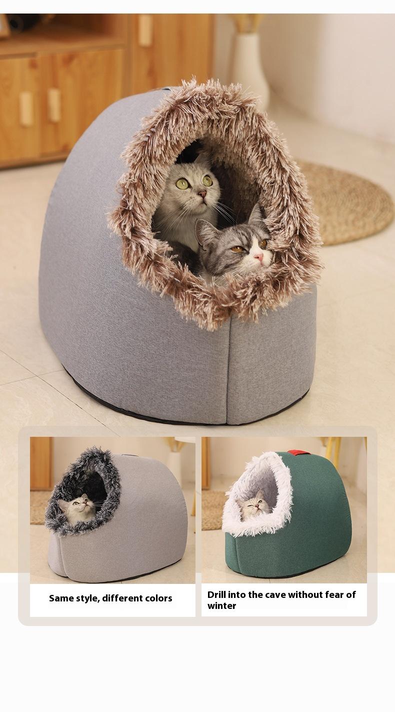 Cozy Enclosed Pet Bed Portable Cat and Dog House with Comfortable Long Fur Lining Ideal for Cats and Small Dogs Perfect for Warm Cozy Rest