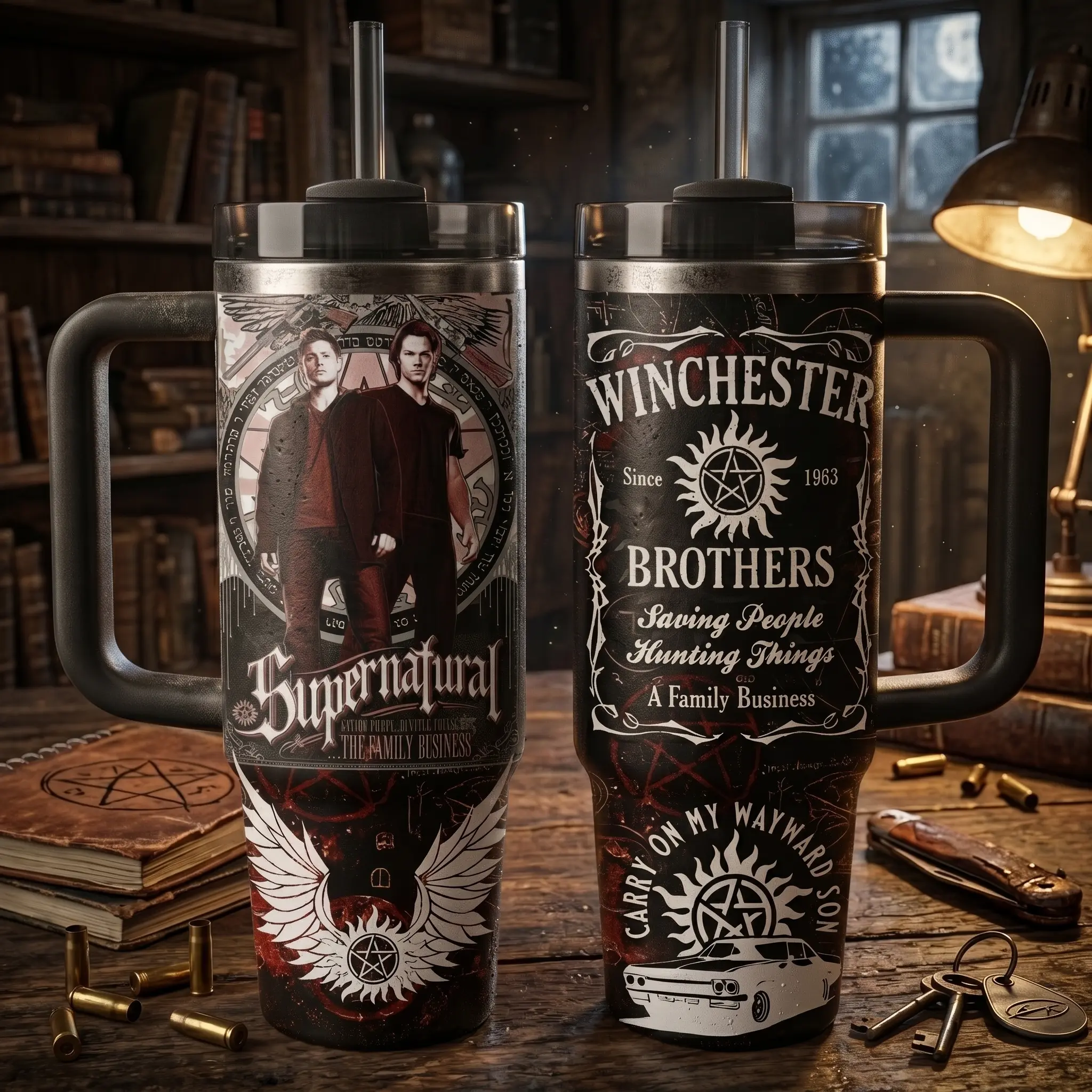 Supernatural Winchester Brothers TV Series Custom 40oz 30oz 20oz Tumbler With Handle
