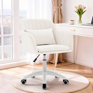 Korser Adjustable High Vanity Chair with Pillow Velvet Swivel Desk Chair with Wheels Space-Saving Makeup Computer Chair High-end Bar Stools for Living Rooms Home Offices