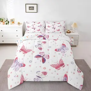 Butterfly Bedding Set Soft for Boys Girls,Geometric Comforter Set Colorful Butterfly Duvet Quilt Microfiber Flower Bedroom Decor