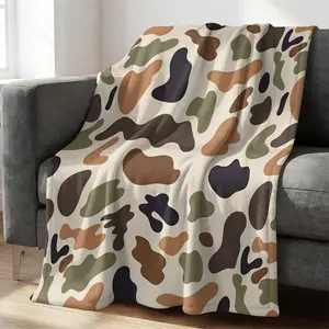 Aesthetic Morandi Camouflage Print Throw Blanket, Minimalist Cream Style Couch Blanket, Soft Cozy Nap Blanket, Decorative Throw for Bedroom & Living Room