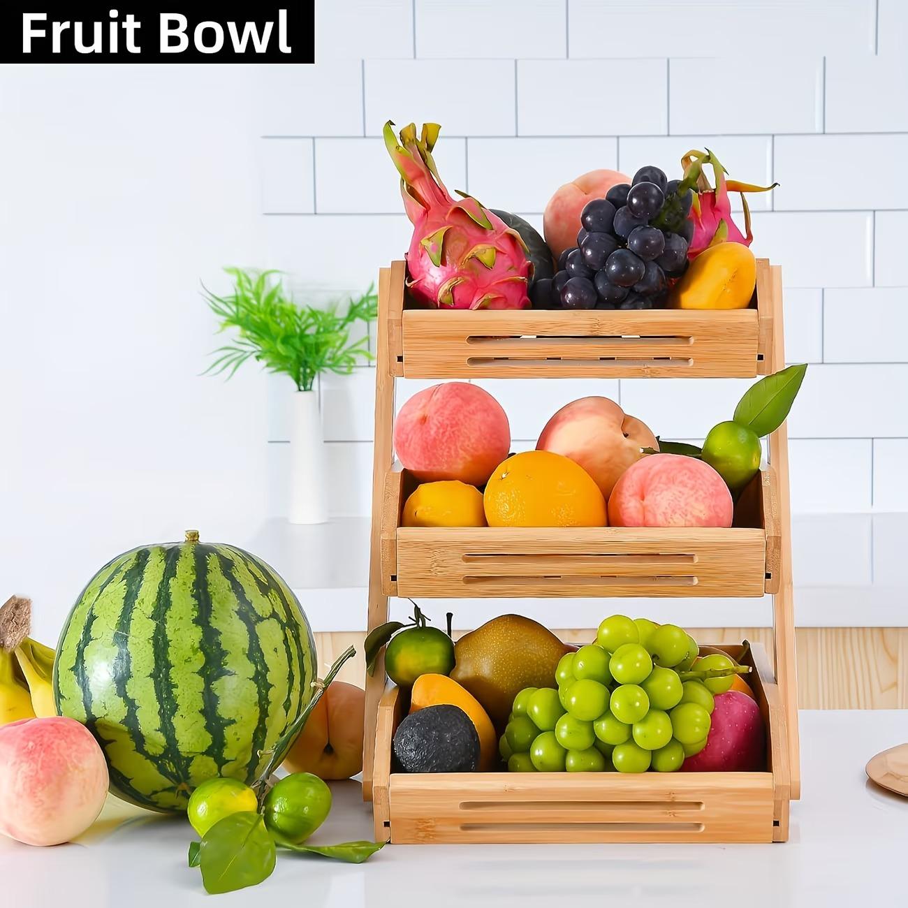 3/2 Tier Wooden Fruit Basket Stand – Large Capacity Countertop Organizer for Fruits, Vegetables & Bread