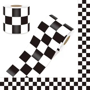 70 Ft 3In Black Checkered Flag Bulletin Board Border, Straight Checkerboard Decorative Roll for School Classroom, Office, Home, Walls, Desks & Back to School Decoration