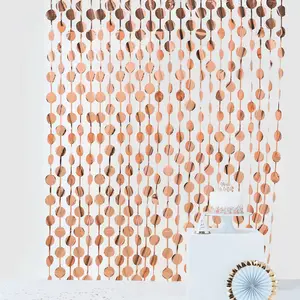 Rose Gold Round Chain Foil Fringe Curtain Party Backdrop, Metallic Rose Gold Tinsel Streamer Party Decor - Door Window Foil Curtain 3ftx6.5ft