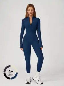 Women's Fall Winter Yoga Gym Jumpsuit, Tight-Fitting Fleece Lined One-Piece, Outdoor Warm Running Fitness Romper, Casual Sporty Long Sleeve thermal Quick-Dry Skiing Jumpsuit, Sports Jumpsuits