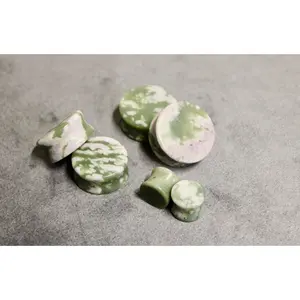 Peace Jade Double Flare Stone Plugs - Purple and Green Pair of Natural Gauges