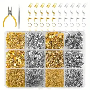 1272 pieces DIY jewelry making accessories set, including lobster clasps, clip clasps, wrap clasps, connectors, fixing beads, tweezers, pliers, used for DIY bracelet and necklace making