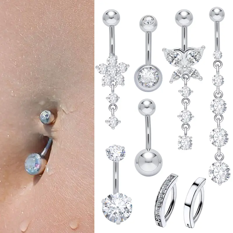 OUFER 316L Surgical Steel Belly Bars Clear CZ Belly Rings Belly Button Piercing Jewellery OUFER 316L Surgical Steel Belly Bars Clear CZ Belly Rings Belly Button Piercing Jewellery