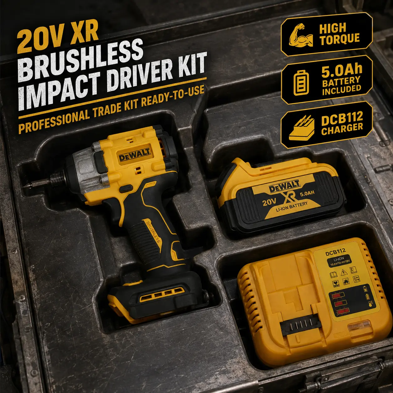 []DEWALT Cordless Impact Driver Kit, Fast Driving & Powerful Fastening, Durable Metal Gear Housing, Compact Lightweight Design, High Torque Performance, Popular Power Tool Kit, DIY, Home Improvement, Garage Repair, Automotive Work & Construction