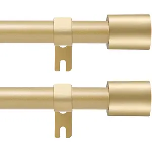 Curtain Rod for Windows 30 to 60 Inch, 2 Pack 5/8 Inch Gold Adjustable Curtain Rod with 4 Brackets, Easy Installation, Simple End Caps for Living Room Bedroom Outdoor