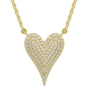 1Ct Heart shape Natural Diamond Pave Pendant in White or Yellow Gold Necklace