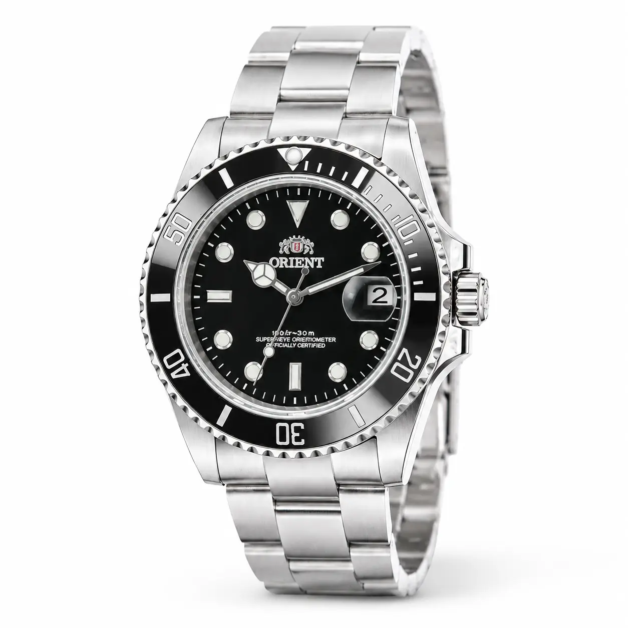 Orient Men’s Automatic Mechanical Wrist Watch - Solid Black Luminous Dial, Black Rotating Diver Bezel, Single-Date Display Window, 30-Bar Water Resistance, Stainless Steel Band, Dive-Inspired Timepiece for Daily & Outdoor Use