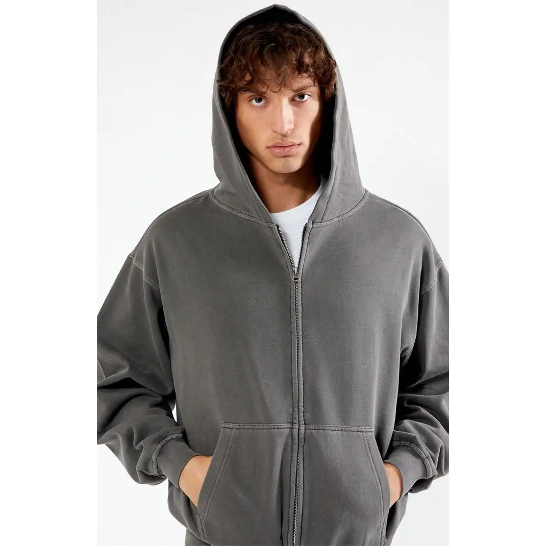 Pacsun Men's Black Vintage Washed Full Zip Hoodie