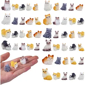 50 Pcs Mini Resin Cat Statue Bulk Micro Kitty Decor for DIY Moss Landscape Cake Decorating Garden Birthday Party Home Decoration