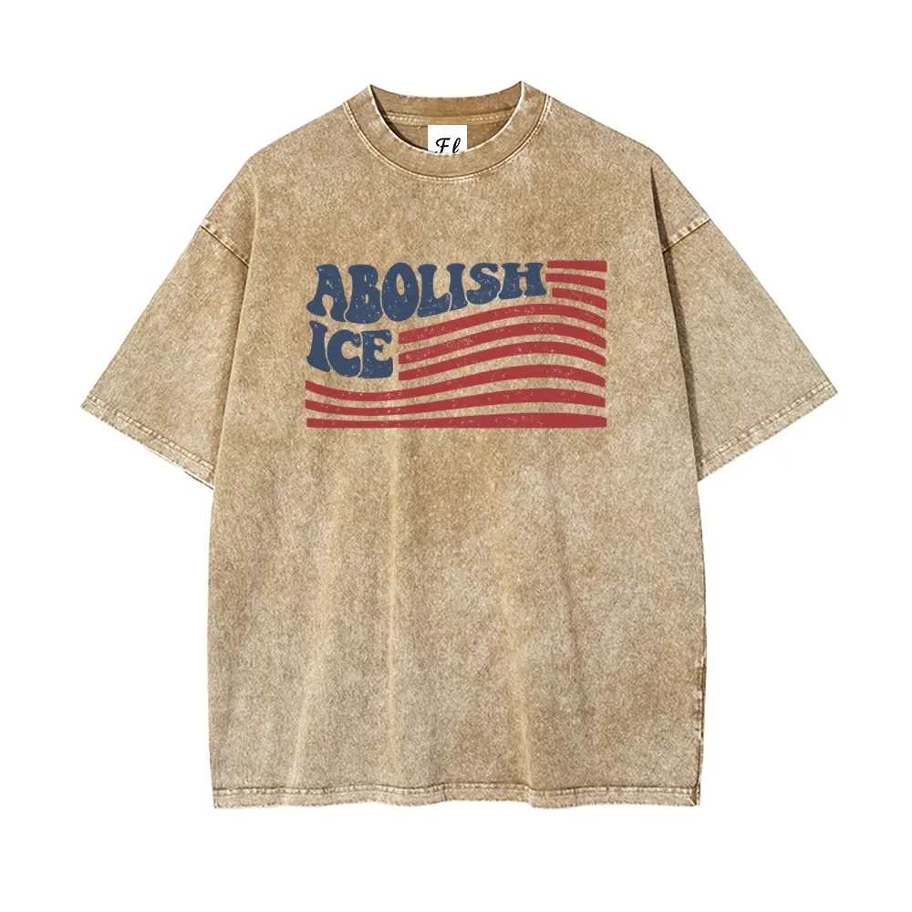 Abolish ICE Anti ice Shirt Oversize Unisex Washed T-Shirt for Women and Men's Unisex Fit Batik Cotton Oversize Streetwear Menswear  Super Soft Pre-Shrunk