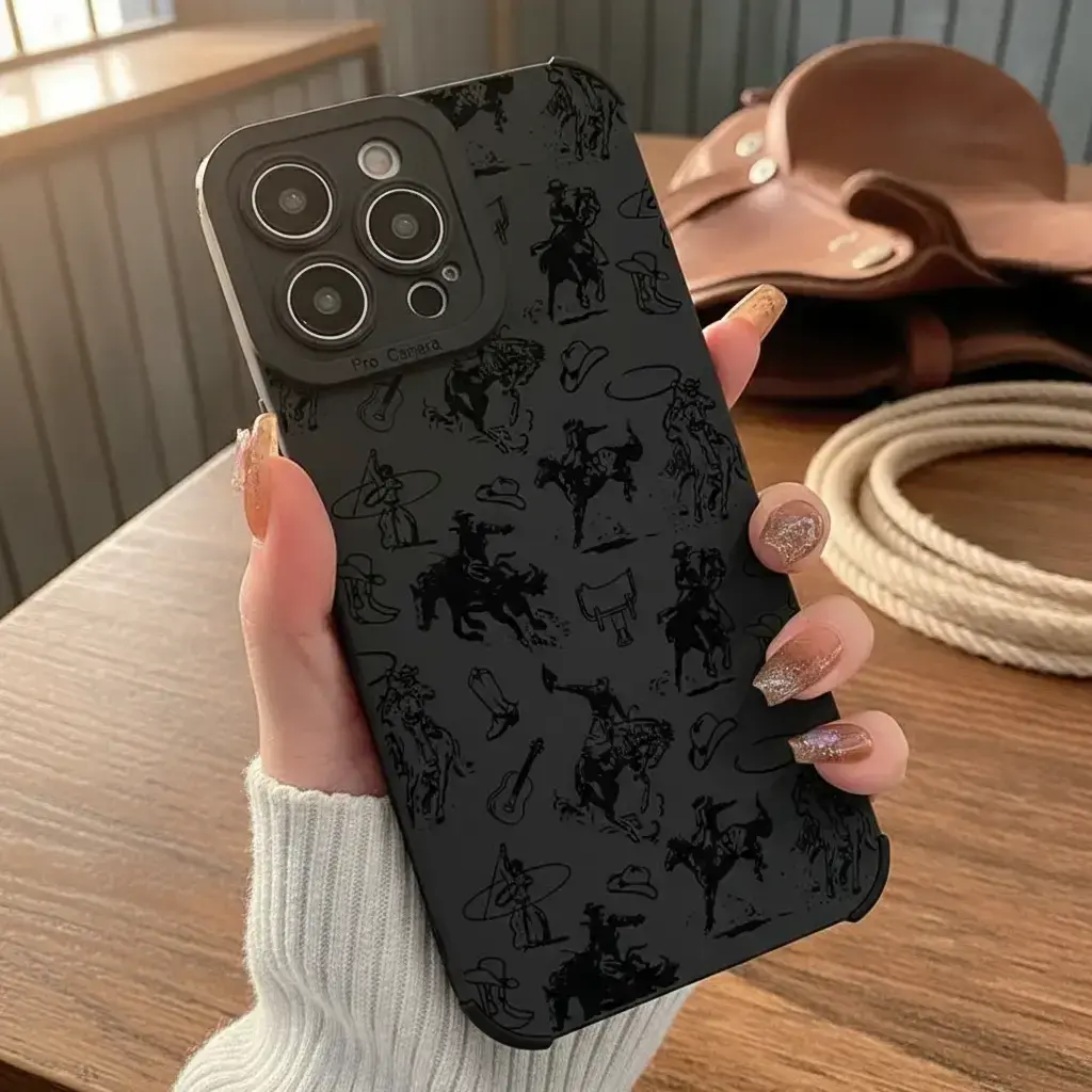 Western Cowboy Pattern Phone Case, Anti-fall Phone Protector Cover, Shockproof Phone Protective Case Compatible with iPhone17 16 15 14 13 12 11 Series, Casing