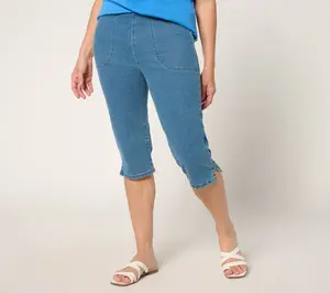 Denim & Co. Petite Indigo Flat Front Side Pocket Skimmer
