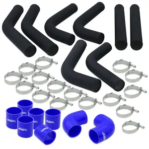 3" Universal (8 Piece) Black Aluminum Piping Kit with 16 T-Bolt Clamps + Silicone Blue Couplers