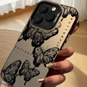 Minimalist Butterfly Ins Style Pattern Laser Matte Phone Case Suitable for iPhone 11 12 13 14 15 16 iPhone 16 15 14 13 12 11 Pro Max XS XR X 7 8 Plus SE 12 13 Mini Series Phone Case, Suitable for Christmas Halloween Gifts for Girlfriend, Boyfriend, Friend