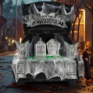 Joyfy Halloween Trunk or Treat Car Decoration with Tombstone Gargoyles Arch Monument Spider Web for Car Garage Door, Halloween Car Decorations