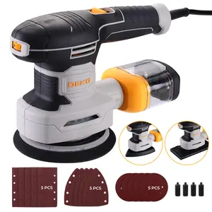 DEKO 3-in-1 300W Electric Orbital Sander Tool Speeds Adjustable Dust Collection Sandpapers For Wood Home Improvement DIY Projects Gift Buffing Machine Springtok Portable Polishing