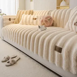 Luxury Faux Rabbit Fur Sofa Cushion, Non-Slip Single Piece Cover, Ultra Soft Plush Material, Winter Warmth, Pet Friendly, Perfect Living Room & Bedroom Decor