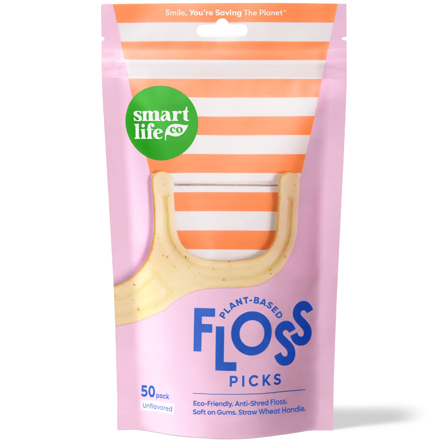 Biodegradable Floss Picks – Anti-Shred Dental Flossers For Adults & Kids, Eco-Friendly & Sustainable, Toothpick End, Vegan & PFA Free, Unflavored 50pk