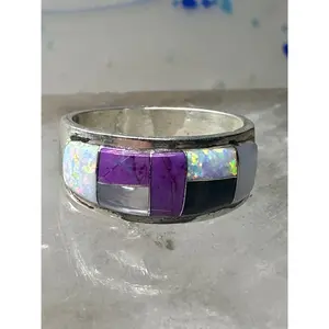 Southwest ring Mother of pearl Onyx Lab Opal pinky size 4.75 sterling silver women girls