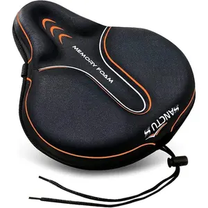 Bike Seat Cushion Cover Memory Foam, Large Wide Bicycle Saddle Soft for Men Women, Comfort Exercise Cycle Seats Cover Padded Fits Stationary Bikes, Cruiser, Spin, with Waterproof Cover