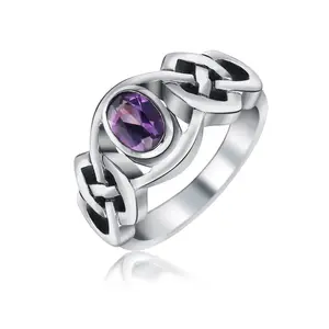 Celtic Purple Amethyst Trinity Love Knot Infinity Band Ring Sterling Silver