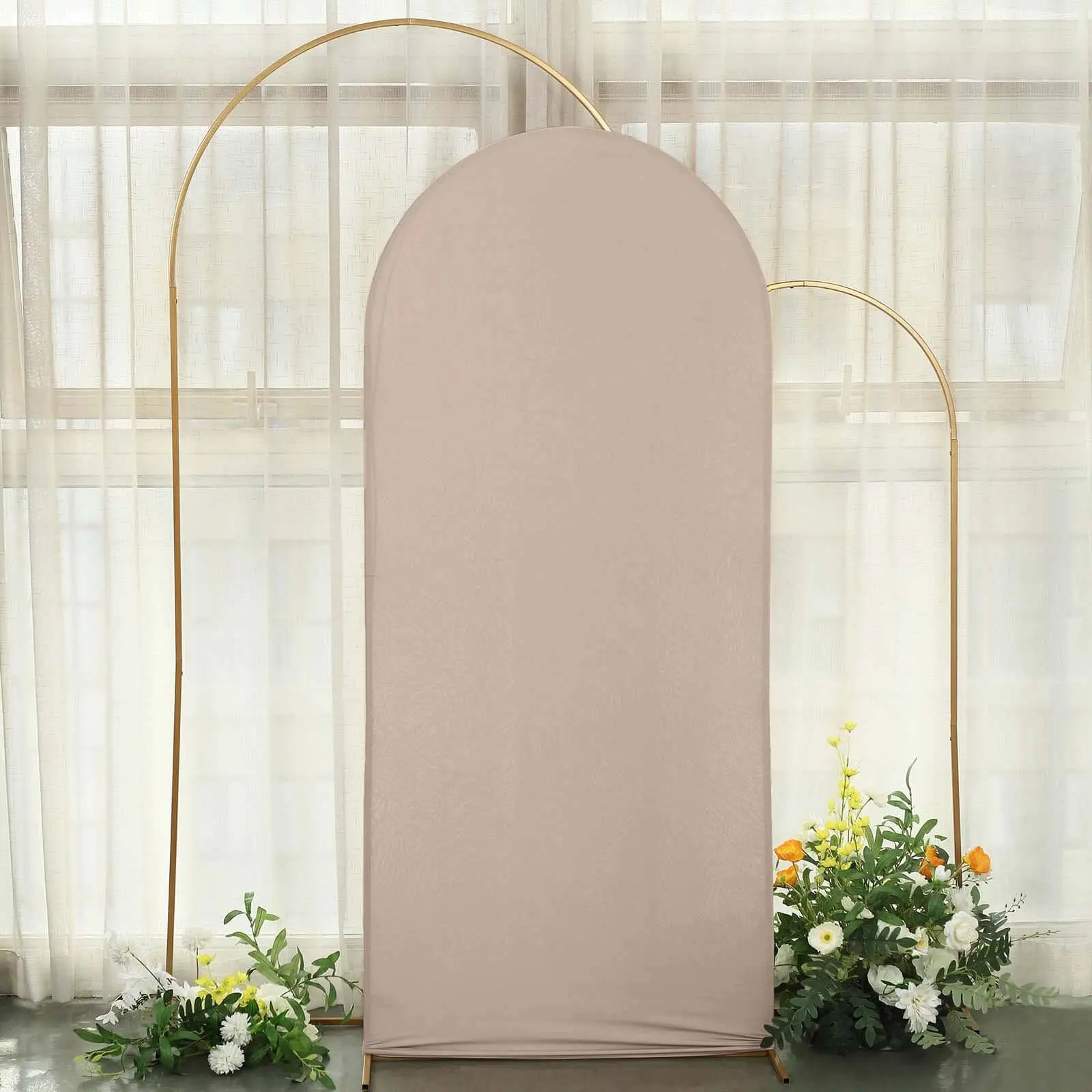 6ft Matte Finish Fitted Chiara Arch Backdrop, Stretchy Nude Fabric Cover for Round Top Arch, Elegant Wedding Supplies, Decor for Weddings, Arch Background Cloth, Stretchy Backdrop Background