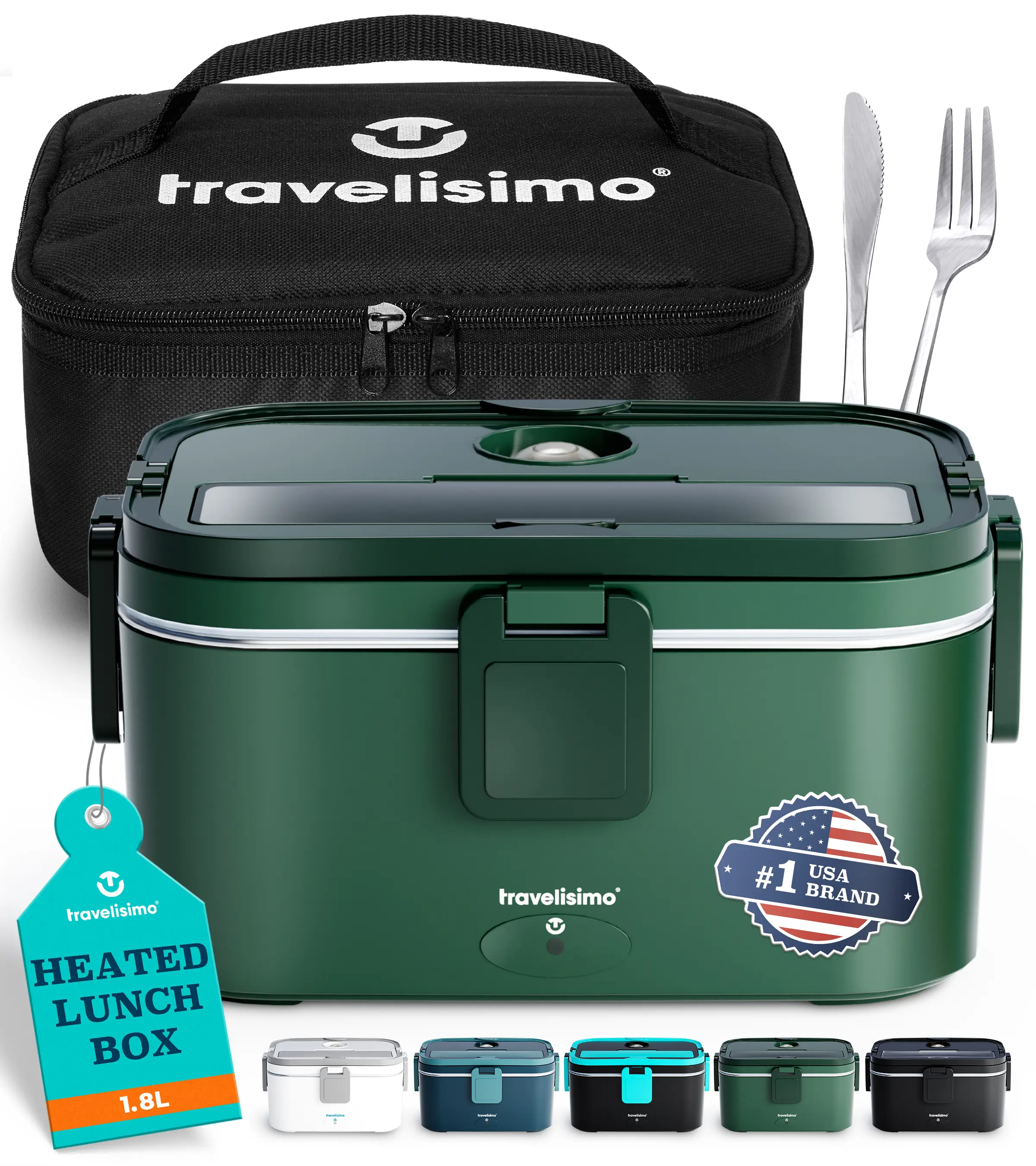 TRAVELISIMO Electric Lunch Box for Adults 1.8L Self Heating Insulated Bento Box with Portable Tray 12V/24V/110V for Car Truck Office Home