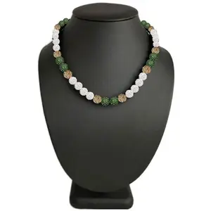 Iced Bling Disco Ball Rhinestone Crystal Bead Baseball Necklace Silver Snow Collection Vegas Gold Green