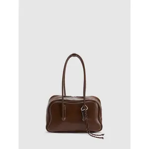 URBAN REVIVO 2026 Spring Fashionable Shoulder Bag for Women - Glossy PU Leather Bag with Charm Detail, Chain Accent, Adjustable Shoulder Strap, UAYB50016