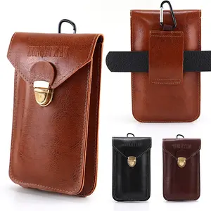 KONGILAN Fashion Leather Phone Belt Bag WaterProof Multifunctional Waist Bag Universal Male Waist Pouch Men Brown Black Brown