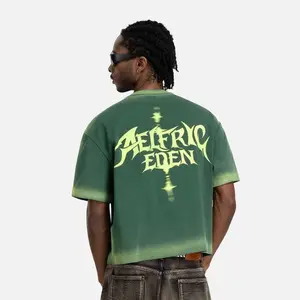 Aelfric Eden Menswear Unisex Vintage Round Neck Shortsleeve Boxy Tshirt - Washed Heavyweight Cotton, Soft Fabric, Gradient Wash, Gothic Graphic Logo Print, Casual Streetwear Tee,summerwins,father'sdaygifts