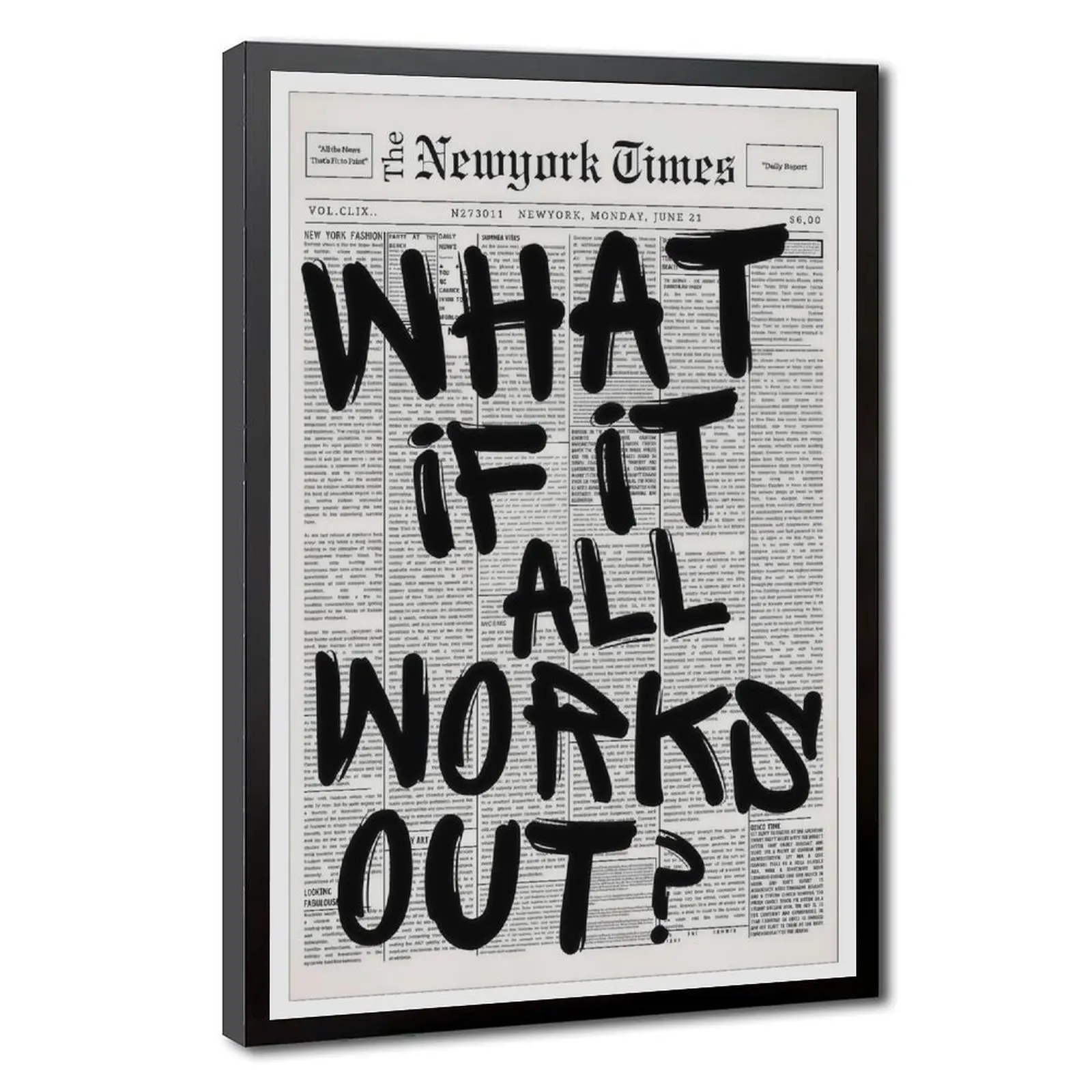 Retro Black And White Newspaper Poster What If It All Works Out Canvas Wall Art Positive Affirming Quote Minimalist Prints Painting For Home Bedroom Dorm Wall Decor