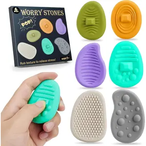 Fidget Toys Worry Stones for Anxiety:6 Pack Sensory Toys for Stress-Silent Fidget Stones-Autism Special Needs Stress Relief Silicone Pressure Relieving-Classroom Prizes-Pop it Party Favors for KidsJTCM