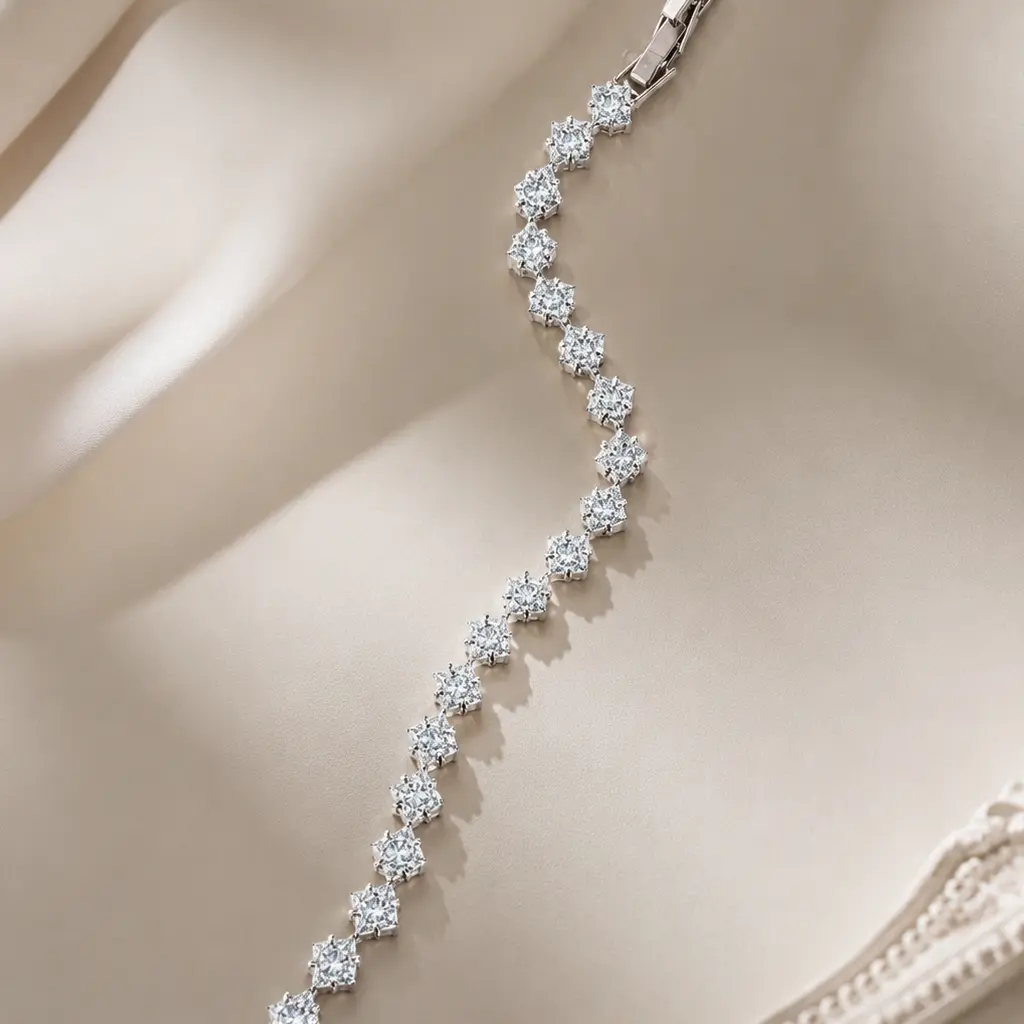 Silver-Tone CZ Starburst Bracelet, Icy Shine, Modern Glam