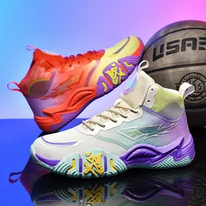 UYCEKK Shoes for Men Yin-yang Dual-color Breathable Flying Woven Upper Basketball Shoes, Wear-resistant Rubber Anti-slip Outsole - High-top Basketball Shoes, All-season Versatile Yellow Orange/beige Purple Lightweight Sports Casual Shoes