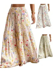 Women's Bohemian Multicolor Floral Wide Leg Pants, Loose Fit Long Trousers, Casual Fashion Vacation Style, Comfortable Home Wear, Relaxed Leisure Pants