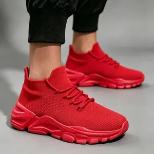 Men's Red Knit Athletic Sneakers Lightweight Closed-Toe Running Shoes for Training & Casual Wear Trainer Runner