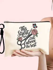 Cosmetic Travel Bag Set, Canvas Makeup Pouch with Detachable Wrist Strap, Large Capacity Storage Bag for Cosmetics and Hair Tools